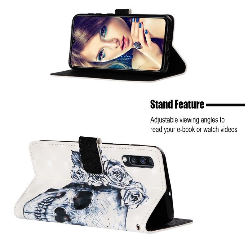 Cover Folio-hoesje Samsung Galaxy A70 Telefoonhoesje Gebloemde Schedel