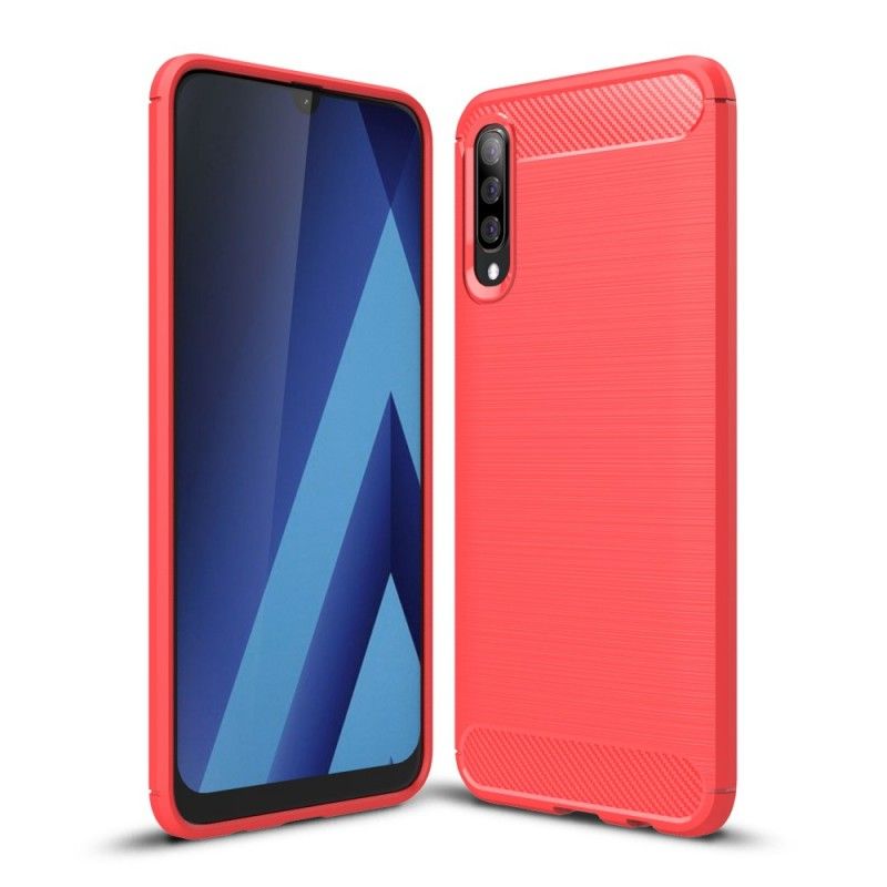 Cover Hoesje Samsung Galaxy A70 Rood Zwart Telefoonhoesje Geborsteld Koolstofvezel