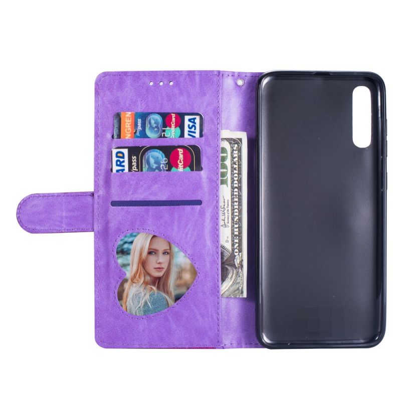 Flip Case Leren Samsung Galaxy A70 Magenta Zwart Portemonnee Met Glitterband