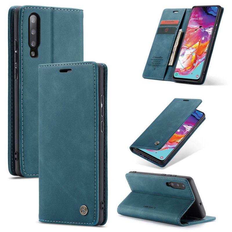 Folio-hoesje Samsung Galaxy A70 Donkerblauw Zwart Kunstlederen Etui