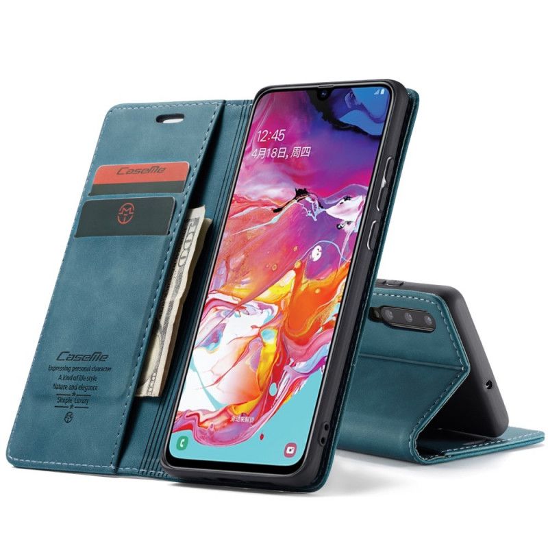 Folio-hoesje Samsung Galaxy A70 Donkerblauw Zwart Kunstlederen Etui