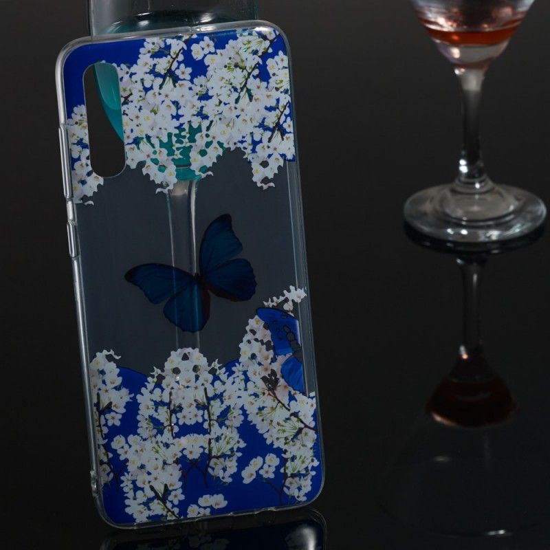 Hoesje Samsung Galaxy A70 Blauwe Vlinder En Winterbloemen