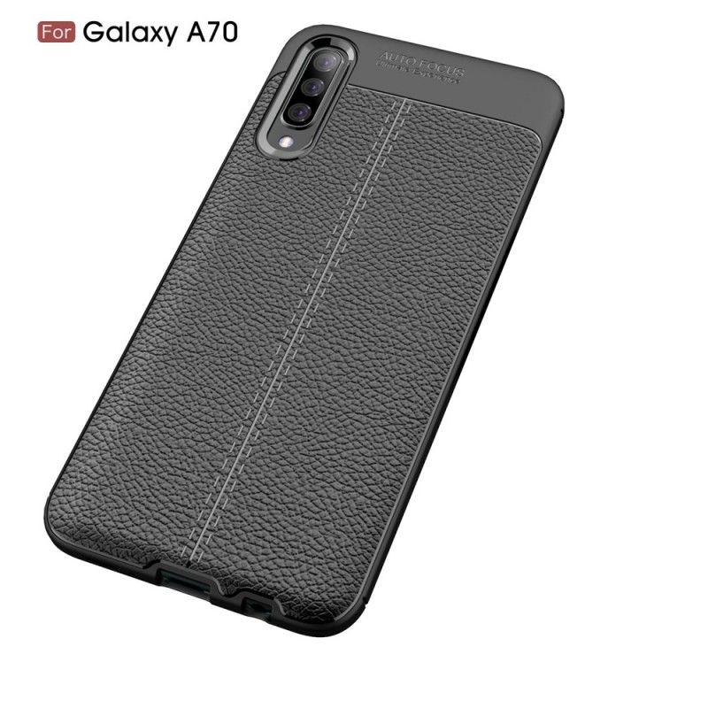 Hoesje Samsung Galaxy A70 Rood Zwart Dubbellijns Lychee Leereffect