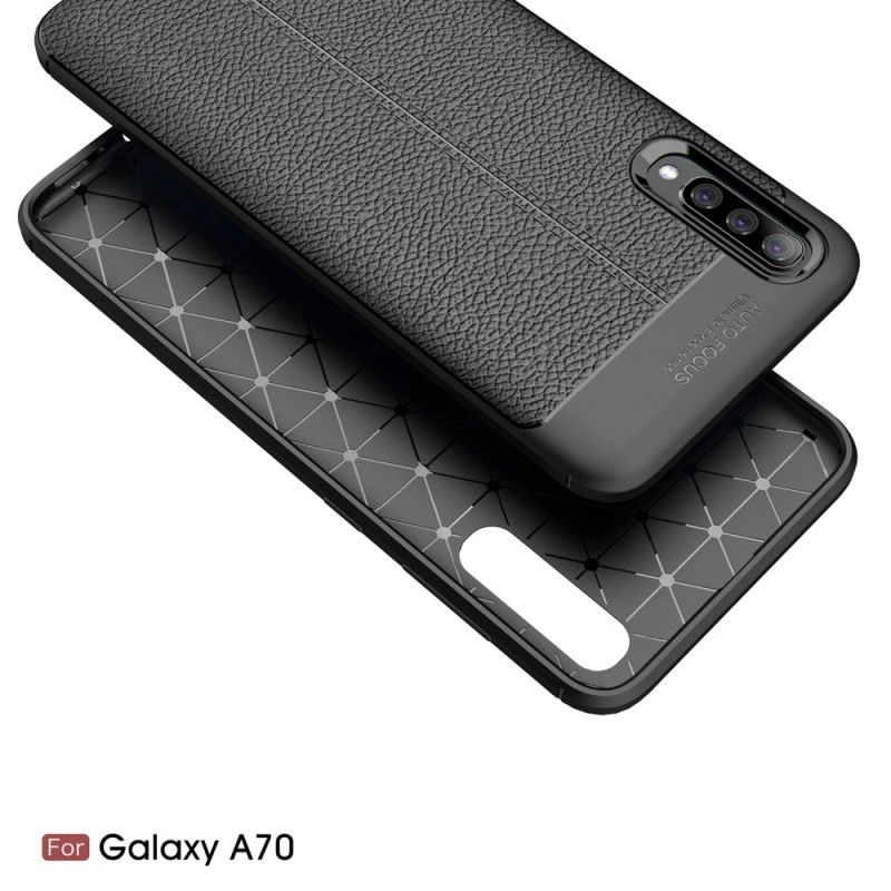 Hoesje Samsung Galaxy A70 Rood Zwart Dubbellijns Lychee Leereffect