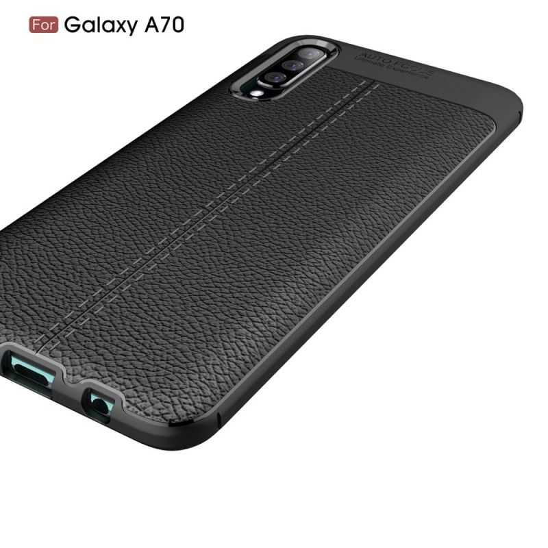 Hoesje Samsung Galaxy A70 Rood Zwart Dubbellijns Lychee Leereffect