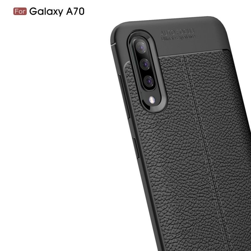 Hoesje Samsung Galaxy A70 Rood Zwart Dubbellijns Lychee Leereffect