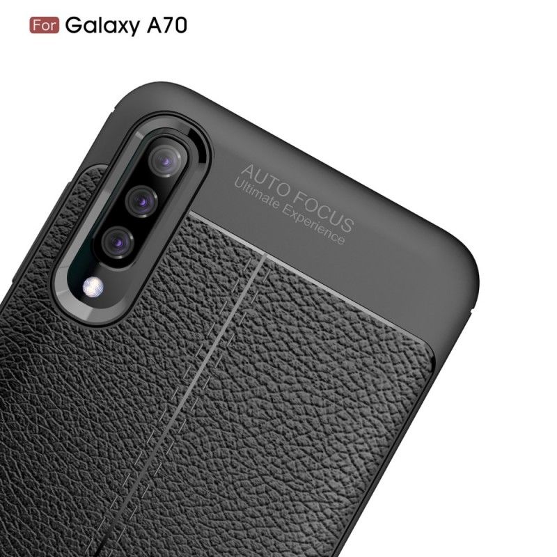 Hoesje Samsung Galaxy A70 Rood Zwart Dubbellijns Lychee Leereffect