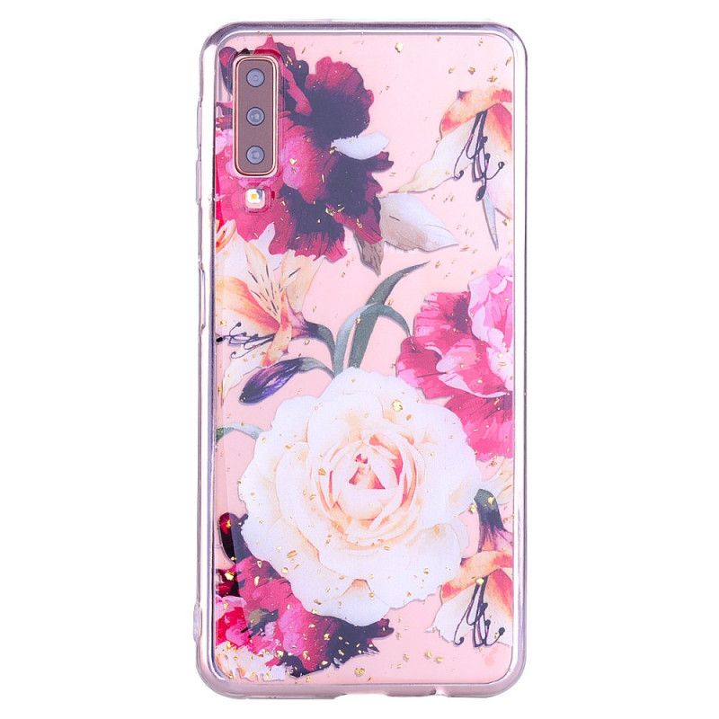 Hoesje Samsung Galaxy A70 Telefoonhoesje Bloemen En Glitter