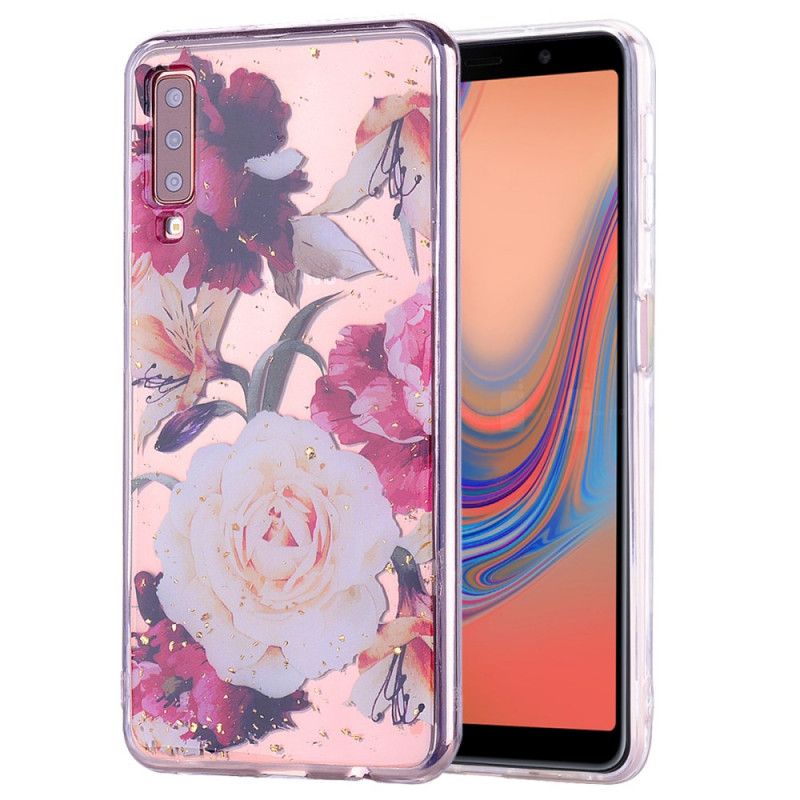 Hoesje Samsung Galaxy A70 Telefoonhoesje Bloemen En Glitter