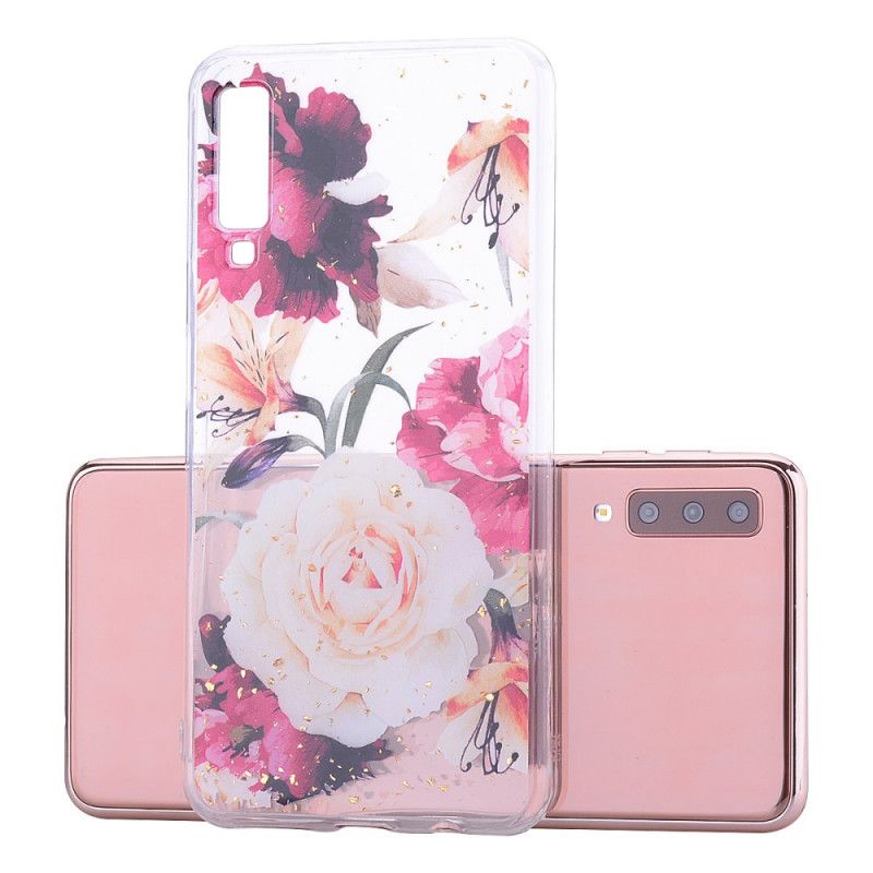 Hoesje Samsung Galaxy A70 Telefoonhoesje Bloemen En Glitter