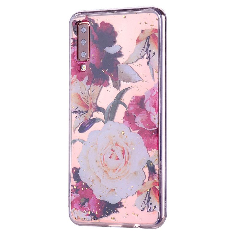 Hoesje Samsung Galaxy A70 Telefoonhoesje Bloemen En Glitter