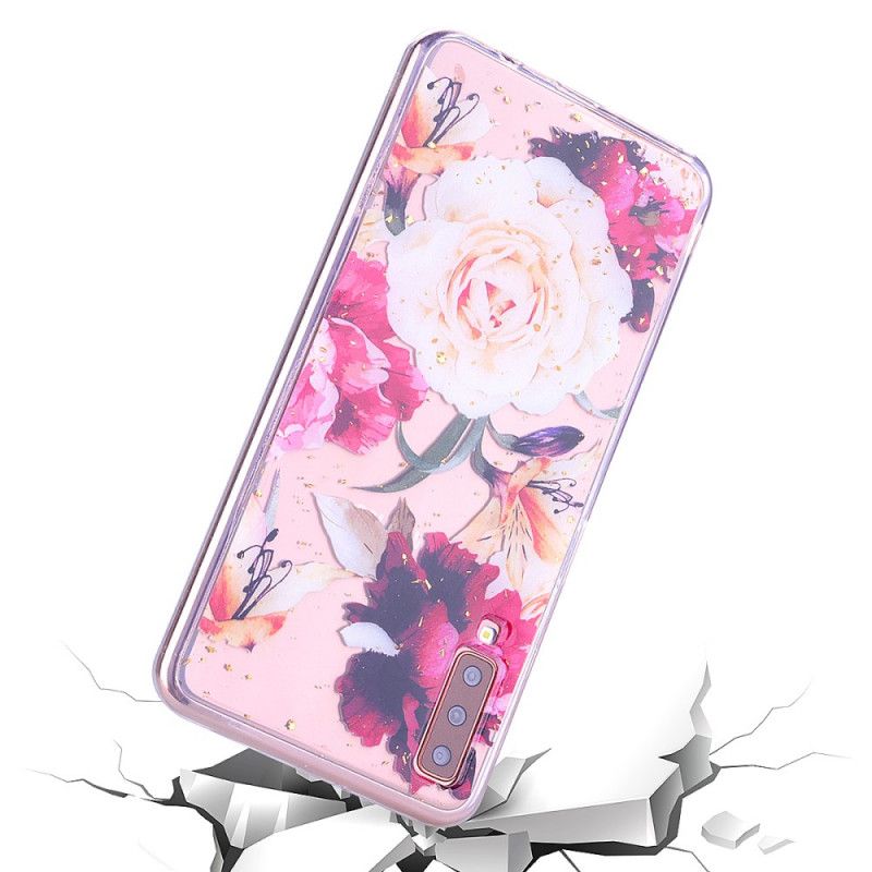 Hoesje Samsung Galaxy A70 Telefoonhoesje Bloemen En Glitter