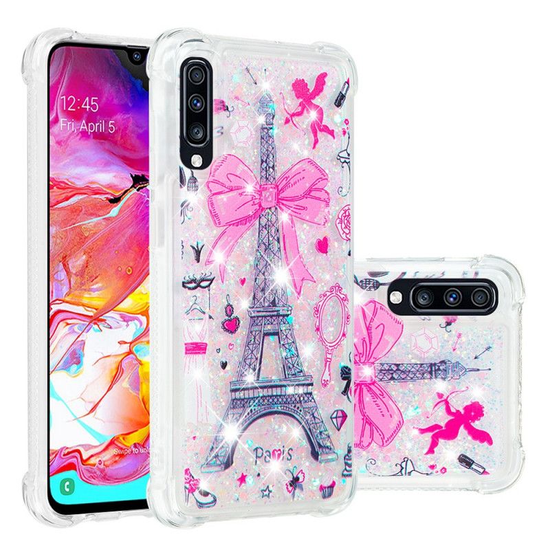 Hoesje Samsung Galaxy A70 Telefoonhoesje Glitter Van De Eiffeltoren