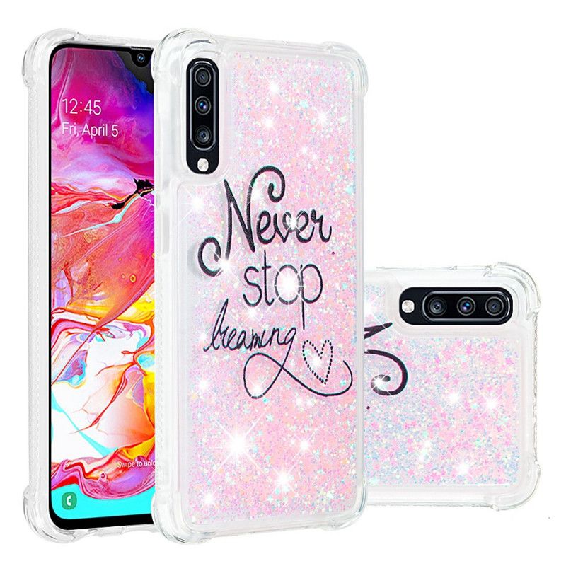 Hoesje Samsung Galaxy A70 Telefoonhoesje Stop Nooit Met Dromen Van Glitter