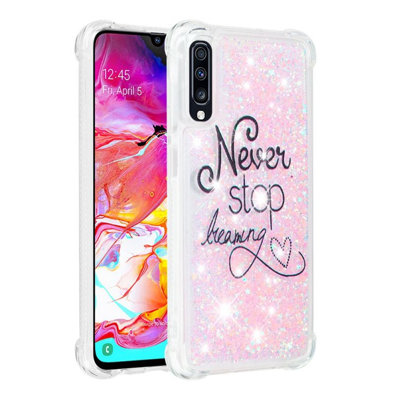 Hoesje Samsung Galaxy A70 Telefoonhoesje Stop Nooit Met Dromen Van Glitter