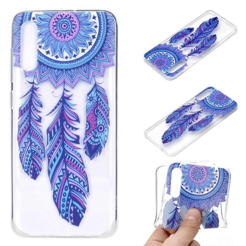 Hoesje Samsung Galaxy A70 Telefoonhoesje Transparante Dromenvanger Blauwe Veren