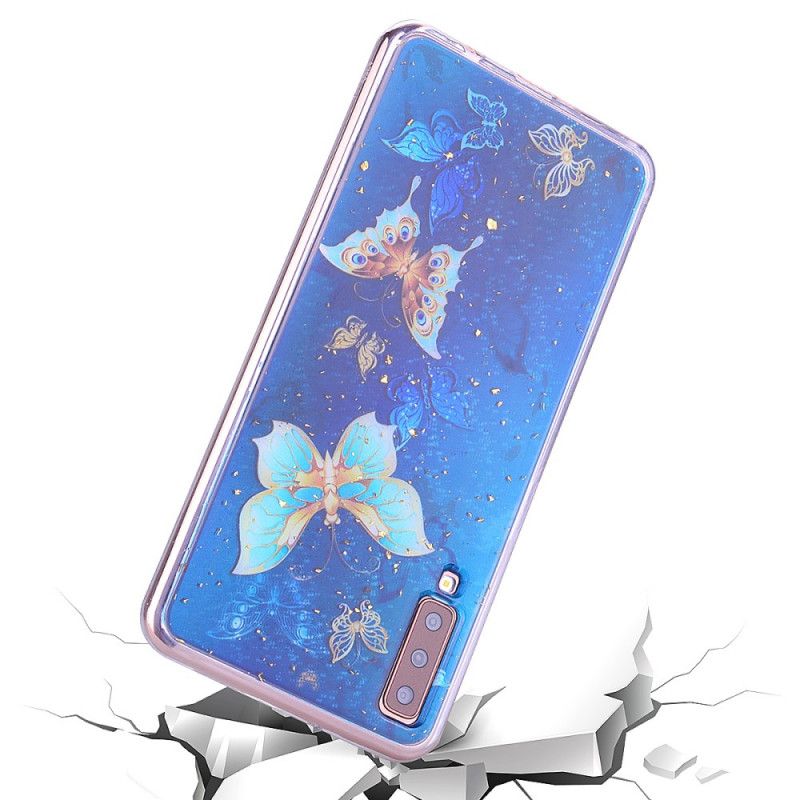 Hoesje Samsung Galaxy A70 Telefoonhoesje Vlinders En Glitter