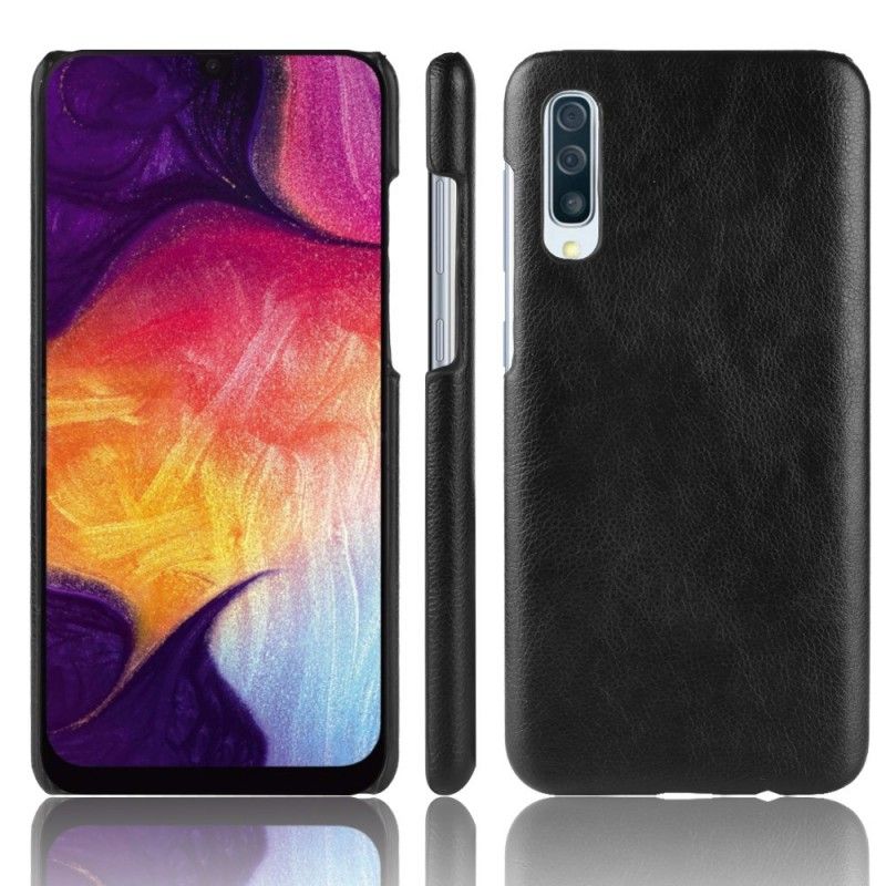 Hoesje voor Samsung Galaxy A70 Grijs Zwart Lychee Leereffect