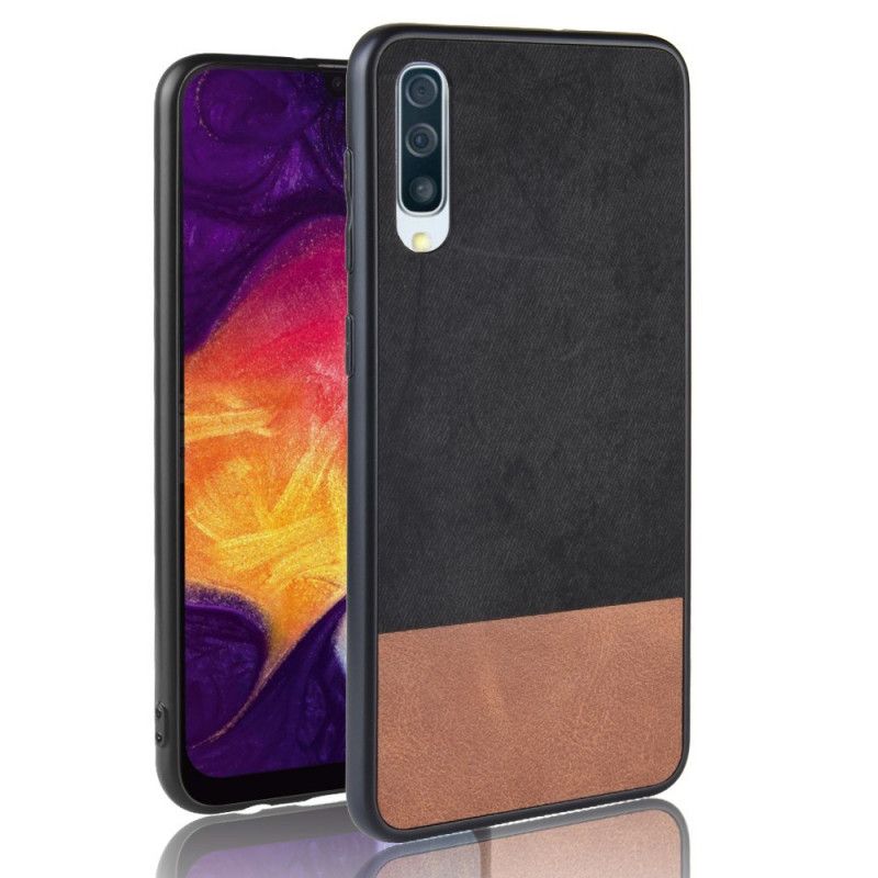 Hoesje voor Samsung Galaxy A70 Rood Zwart Tweekleurig Kunstleer