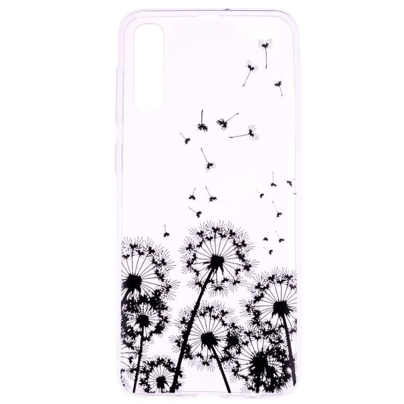 Hoesje voor Samsung Galaxy A70 Transparant Zwarte Paardebloemen