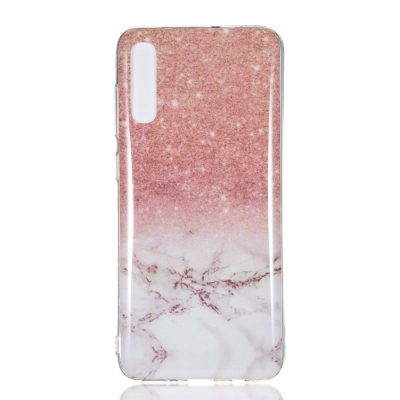 Hoesje voor Samsung Galaxy A70 Wit Zwart Marmeren Glitter