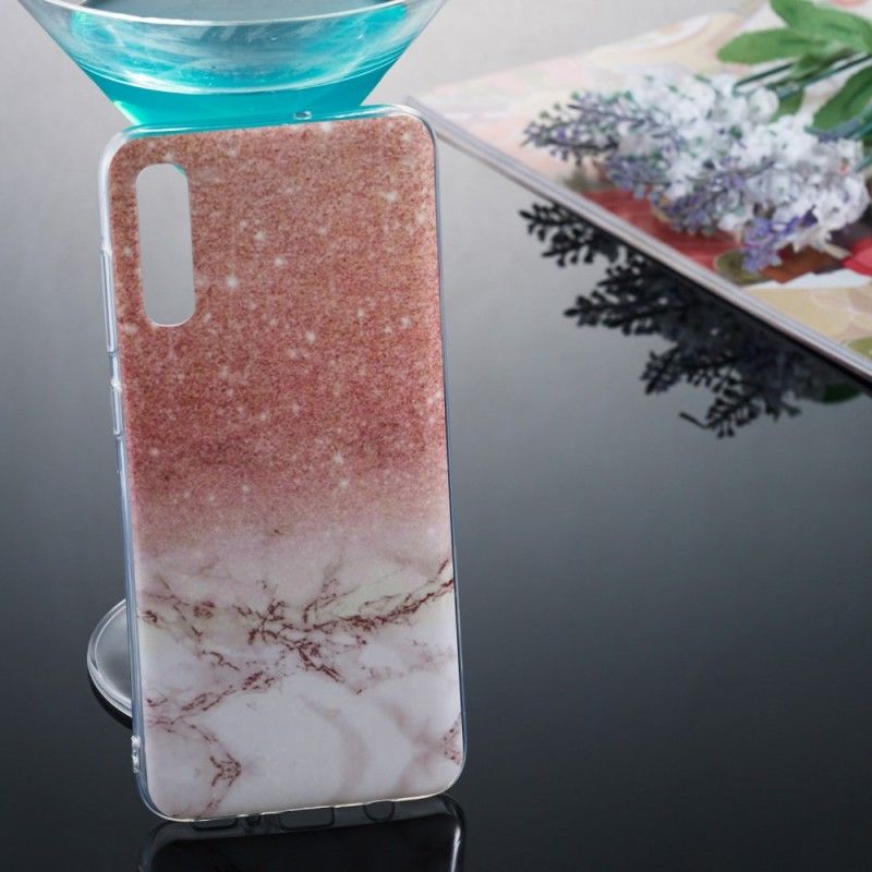 Hoesje voor Samsung Galaxy A70 Wit Zwart Marmeren Glitter