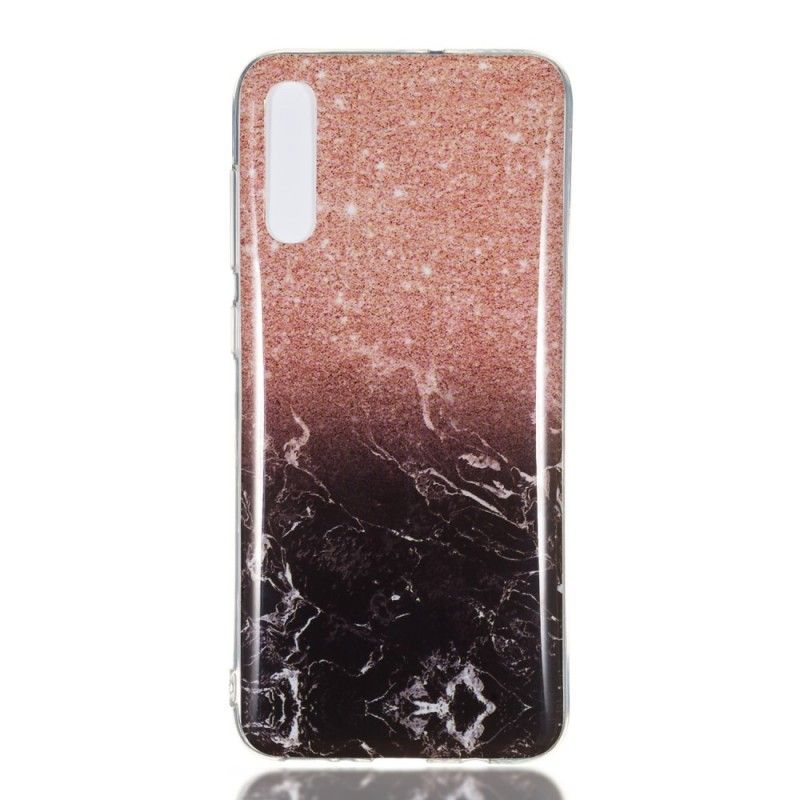 Hoesje voor Samsung Galaxy A70 Wit Zwart Marmeren Glitter