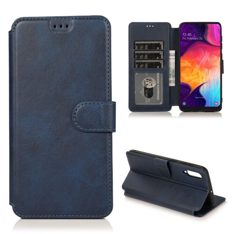 Leren Hoesje Samsung Galaxy A70 Donkerblauw Rood Luxe Leereffect