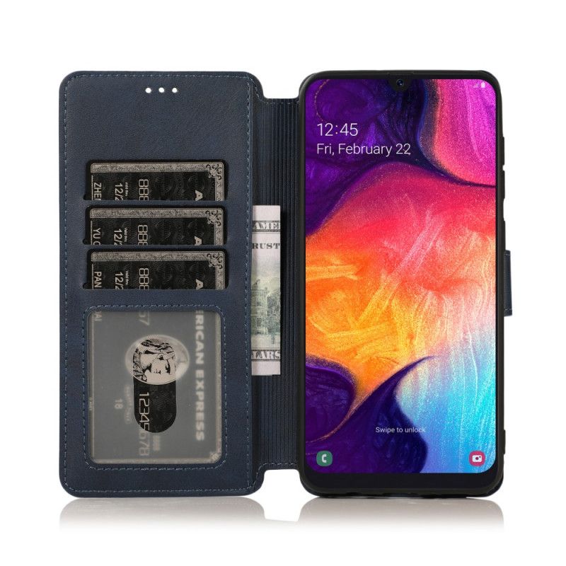 Leren Hoesje Samsung Galaxy A70 Donkerblauw Rood Luxe Leereffect