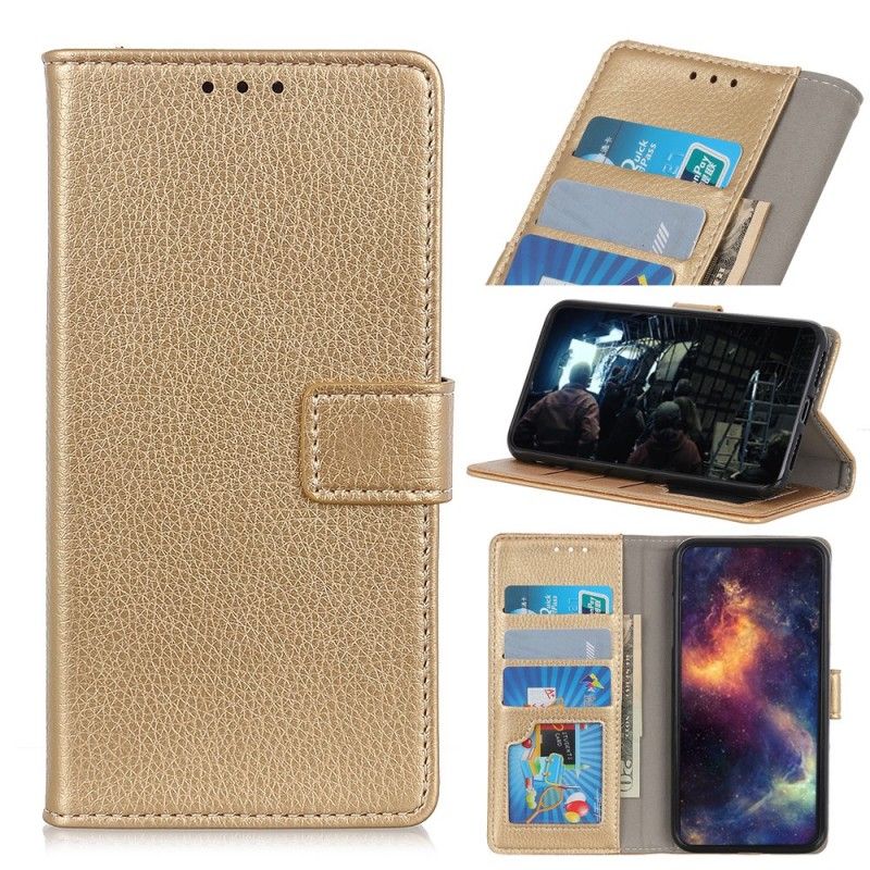 Leren Hoesje Samsung Galaxy A70 Goud Retro Imitatieleren Stiksels