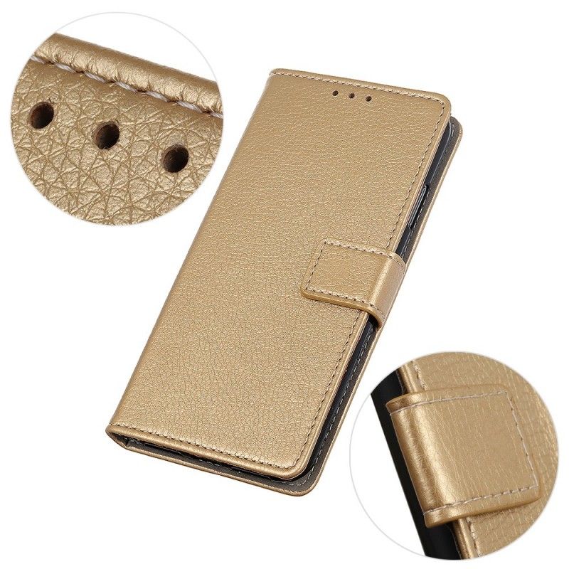 Leren Hoesje Samsung Galaxy A70 Goud Retro Imitatieleren Stiksels