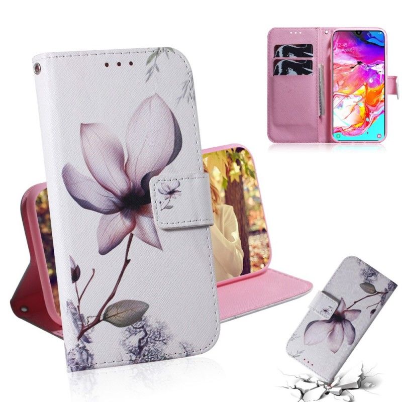 Leren Hoesje Samsung Galaxy A70 Oud Roze Bloem