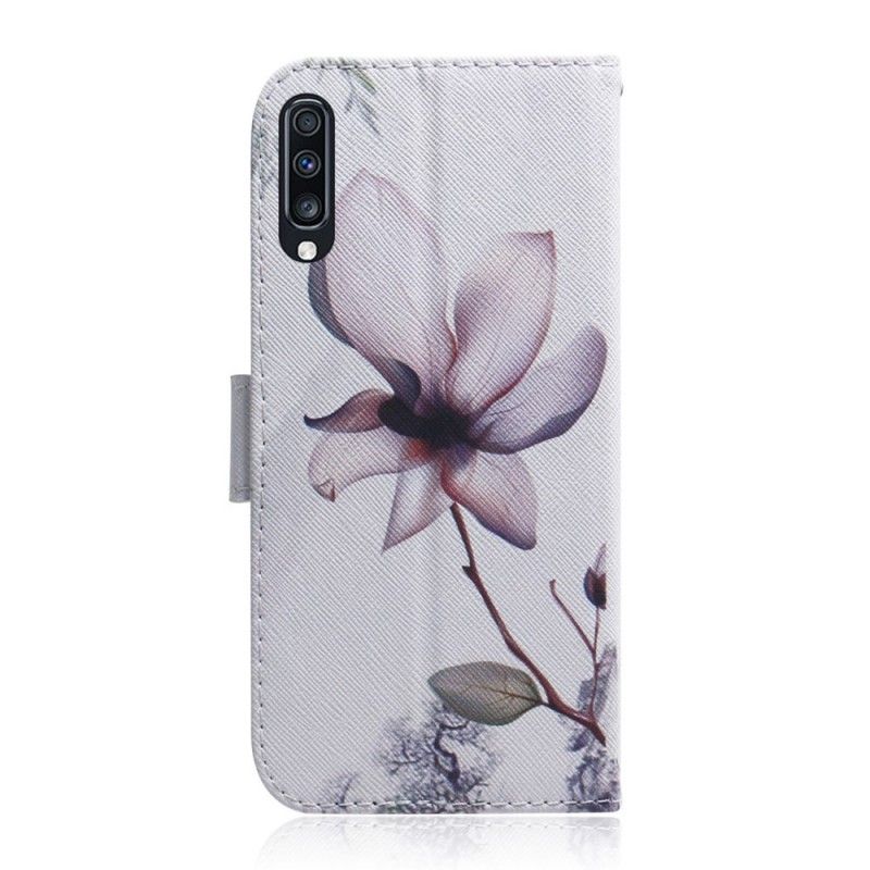 Leren Hoesje Samsung Galaxy A70 Oud Roze Bloem