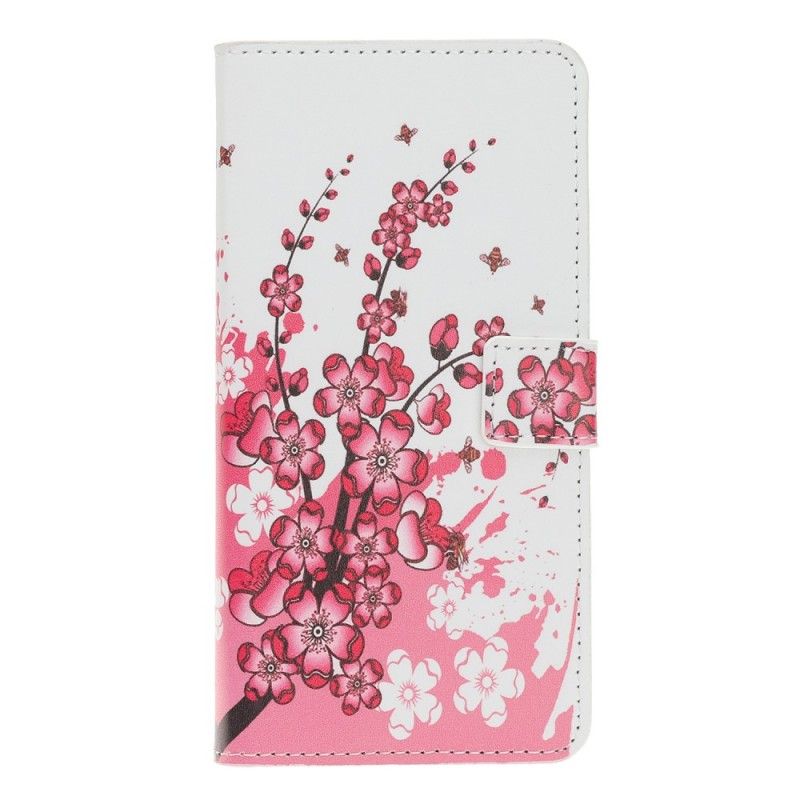 Leren Hoesje Samsung Galaxy A70 Roze Magenta Tropische Bloemen