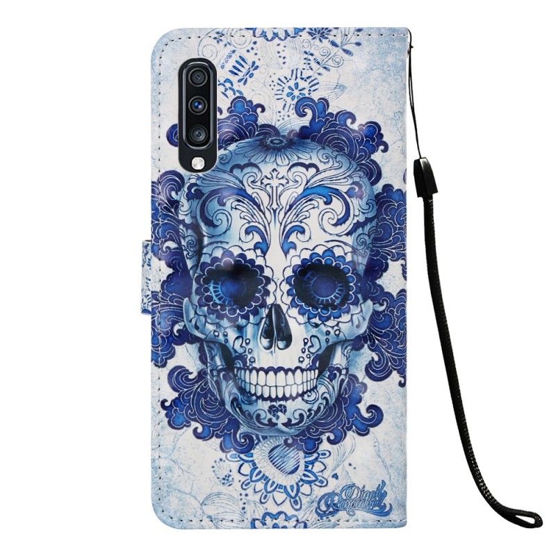 Leren Hoesje voor Samsung Galaxy A70 Blauwe Schedel