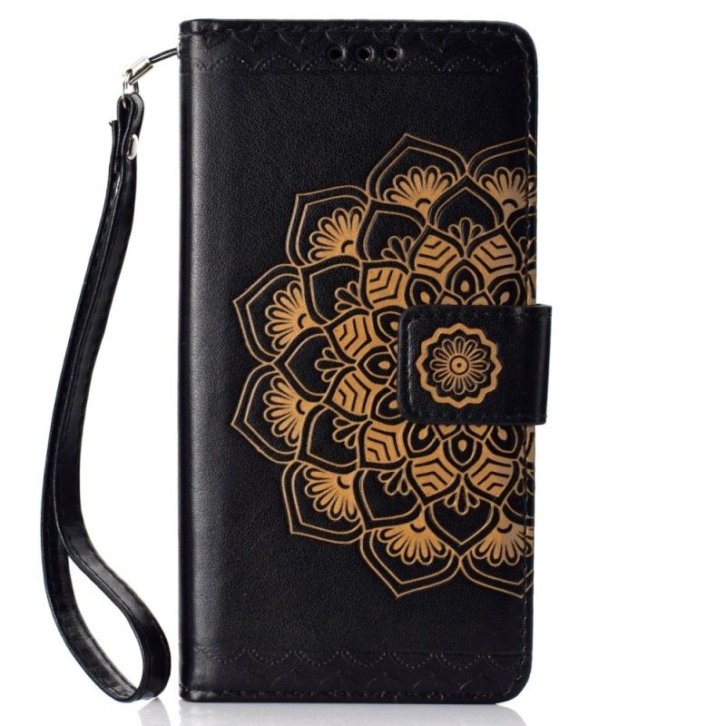 Leren Hoesje voor Samsung Galaxy A70 Grijs Zwart Chique Mandala