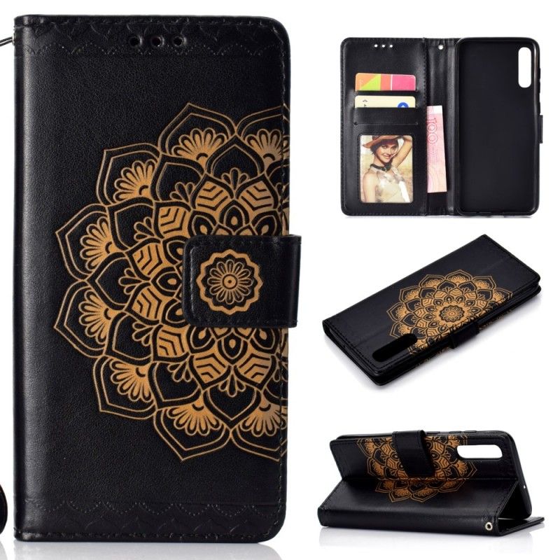 Leren Hoesje voor Samsung Galaxy A70 Grijs Zwart Chique Mandala