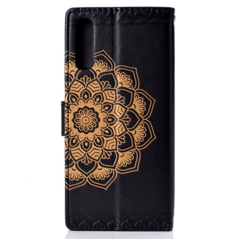 Leren Hoesje voor Samsung Galaxy A70 Grijs Zwart Chique Mandala