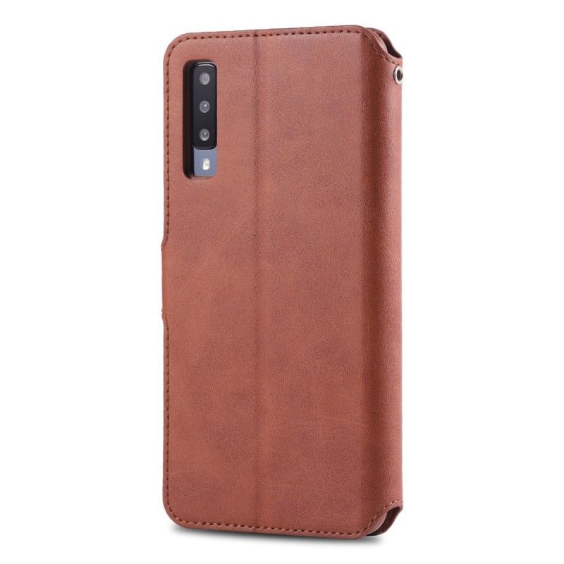 Leren Hoesje voor Samsung Galaxy A70 Grijs Zwart Retro Azns