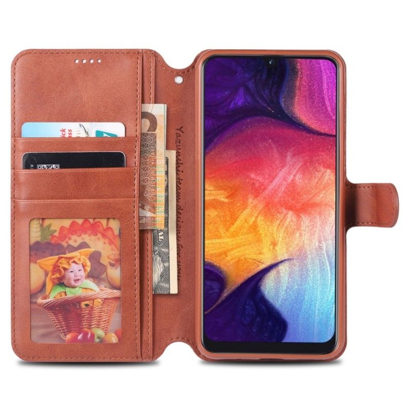 Leren Hoesje voor Samsung Galaxy A70 Grijs Zwart Retro Azns