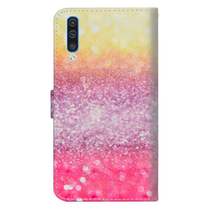 Leren Hoesje voor Samsung Galaxy A70 Magenta Glitterverloop