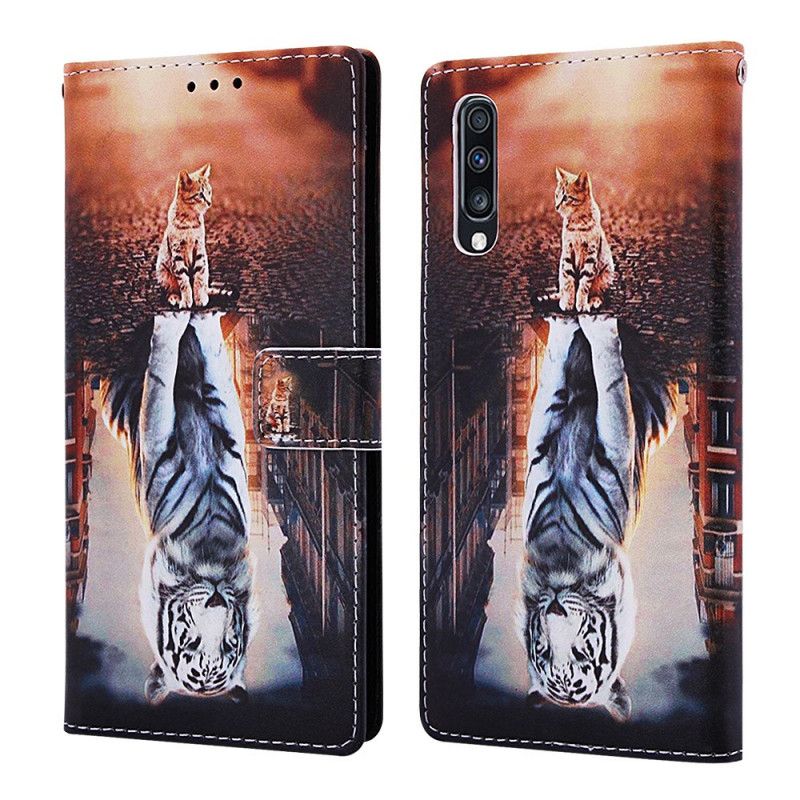 Leren Hoesje voor Samsung Galaxy A70 Oranje Mijmeringen Van Ernest De Stringkat