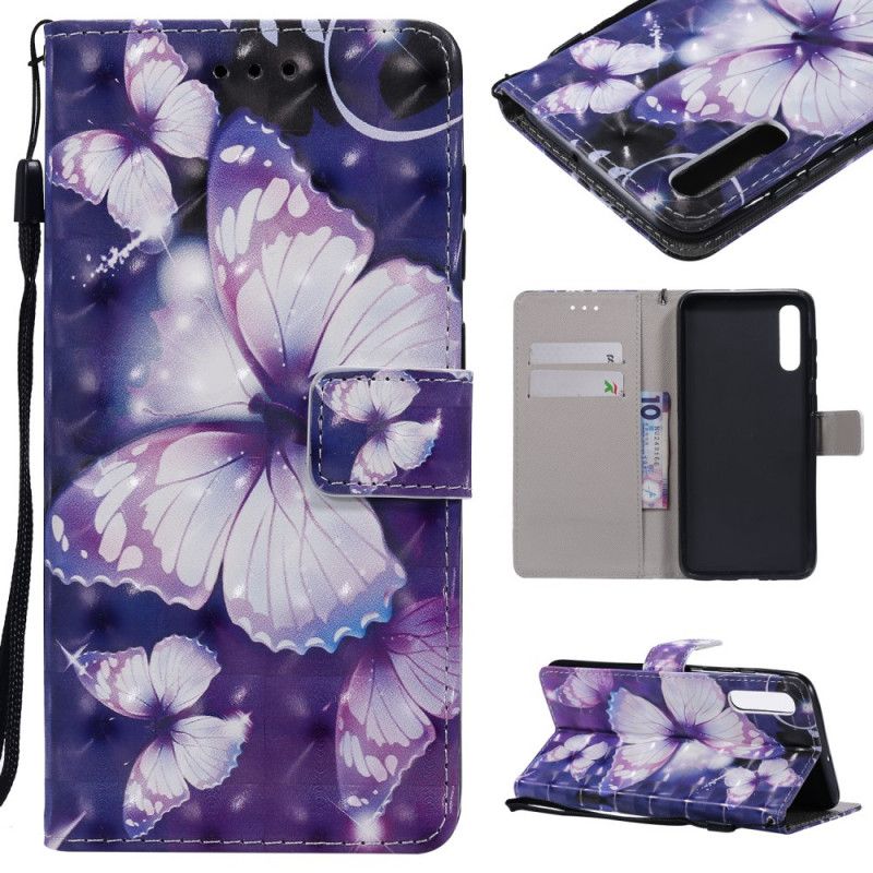 Leren Hoesje voor Samsung Galaxy A70 Roze Kleurrijke String Vlinders