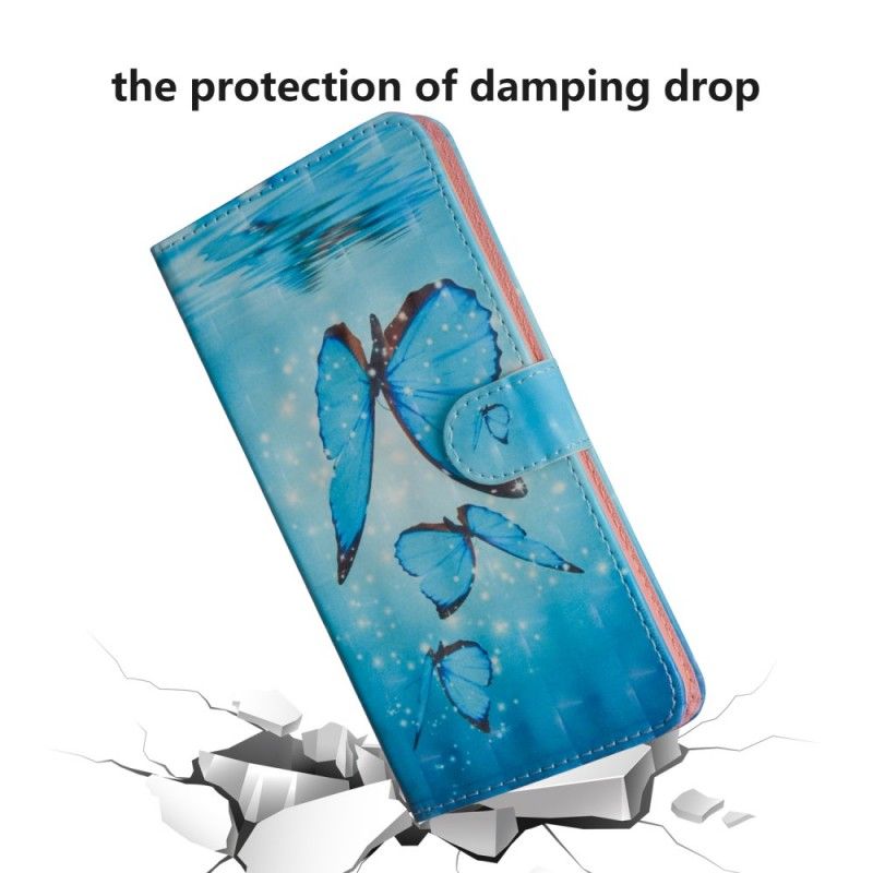 Leren Hoesje voor Samsung Galaxy A70 Vliegende Blauwe Vlinders