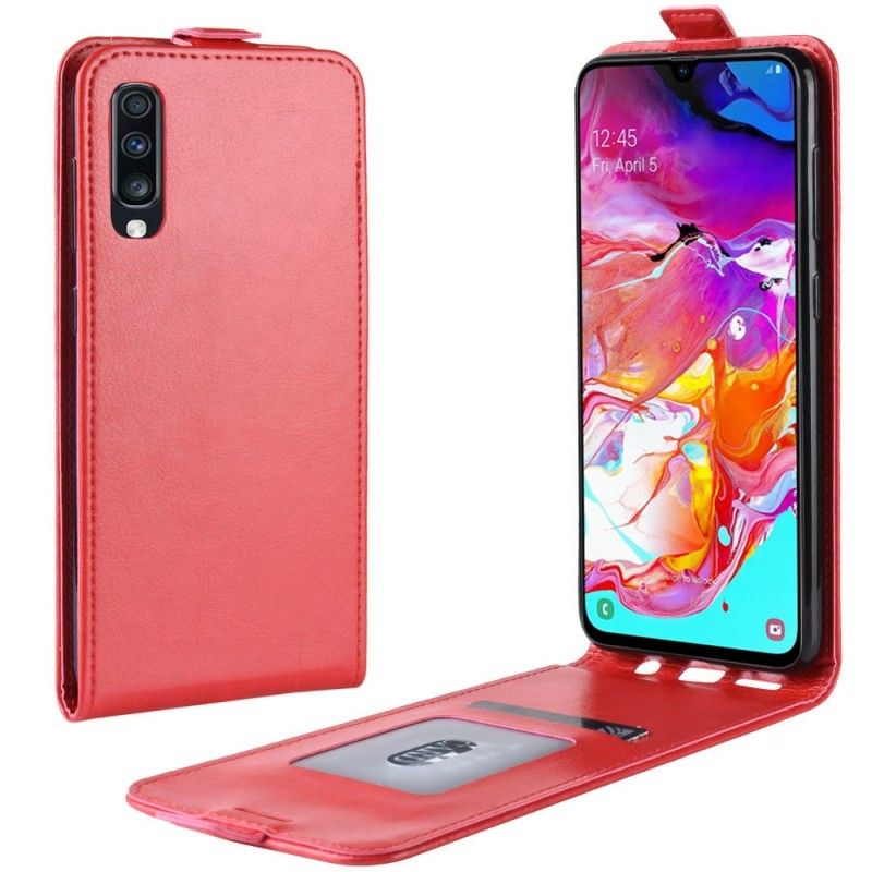 Leren Hoesje voor Samsung Galaxy A70 Wit Zwart Vouwledereffect