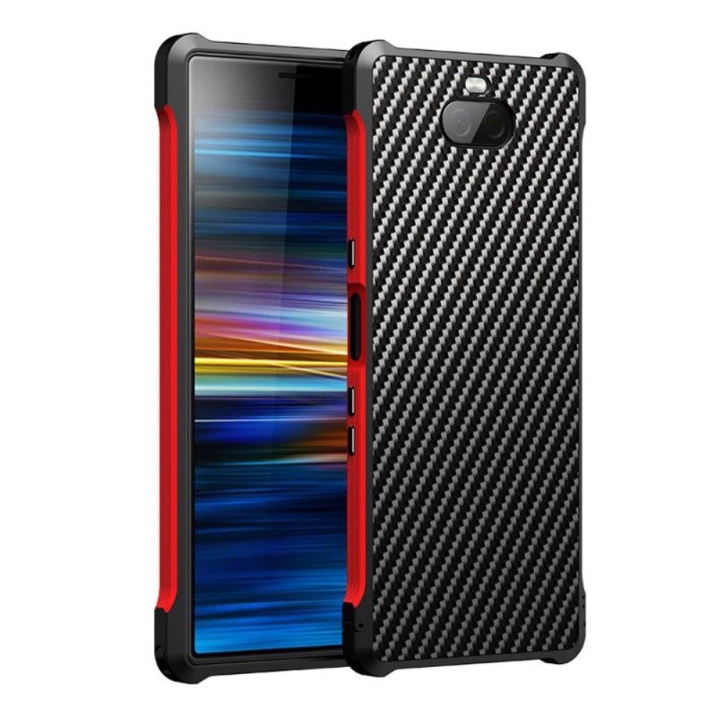 Cover Hoesje Sony Xperia 10 Plus Paars Rood Telefoonhoesje Koolstofvezel En Metaal