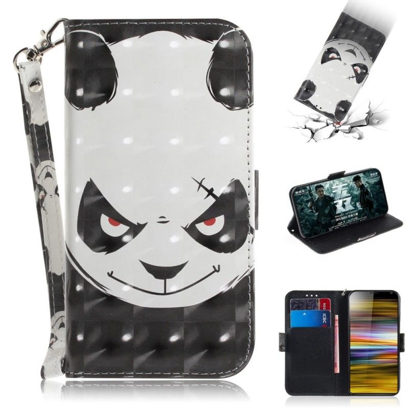 Leren Hoesje voor Sony Xperia 10 Plus Boze Panda Met String