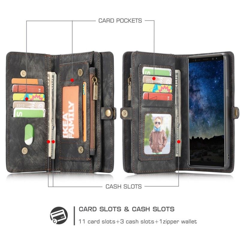 Cover Folio-hoesje Samsung Galaxy Note 9 Rood Zwart Telefoonhoesje Vintage Lederen Koker