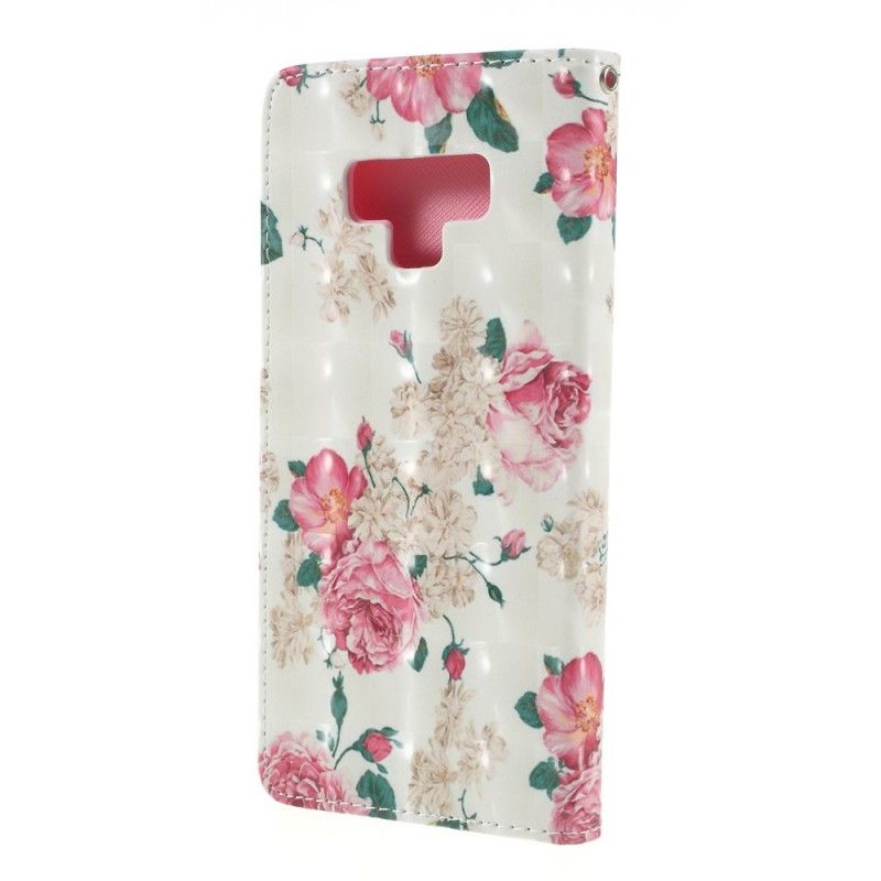 Flip Case Leren Samsung Galaxy Note 9 Vrijheidsbloemen Met String