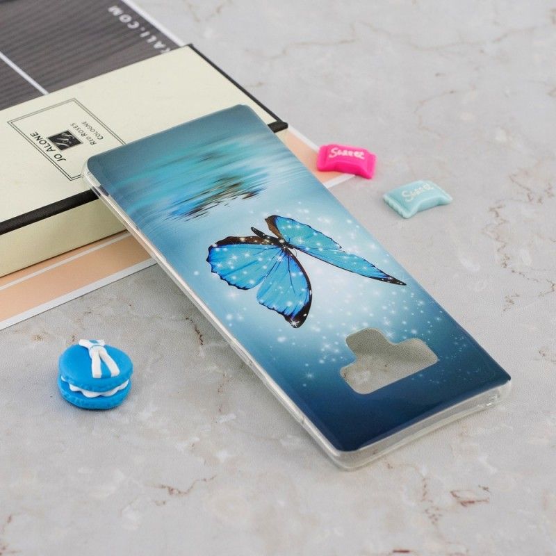 Hoesje Samsung Galaxy Note 9 Fluorescerende Blauwe Vlinder